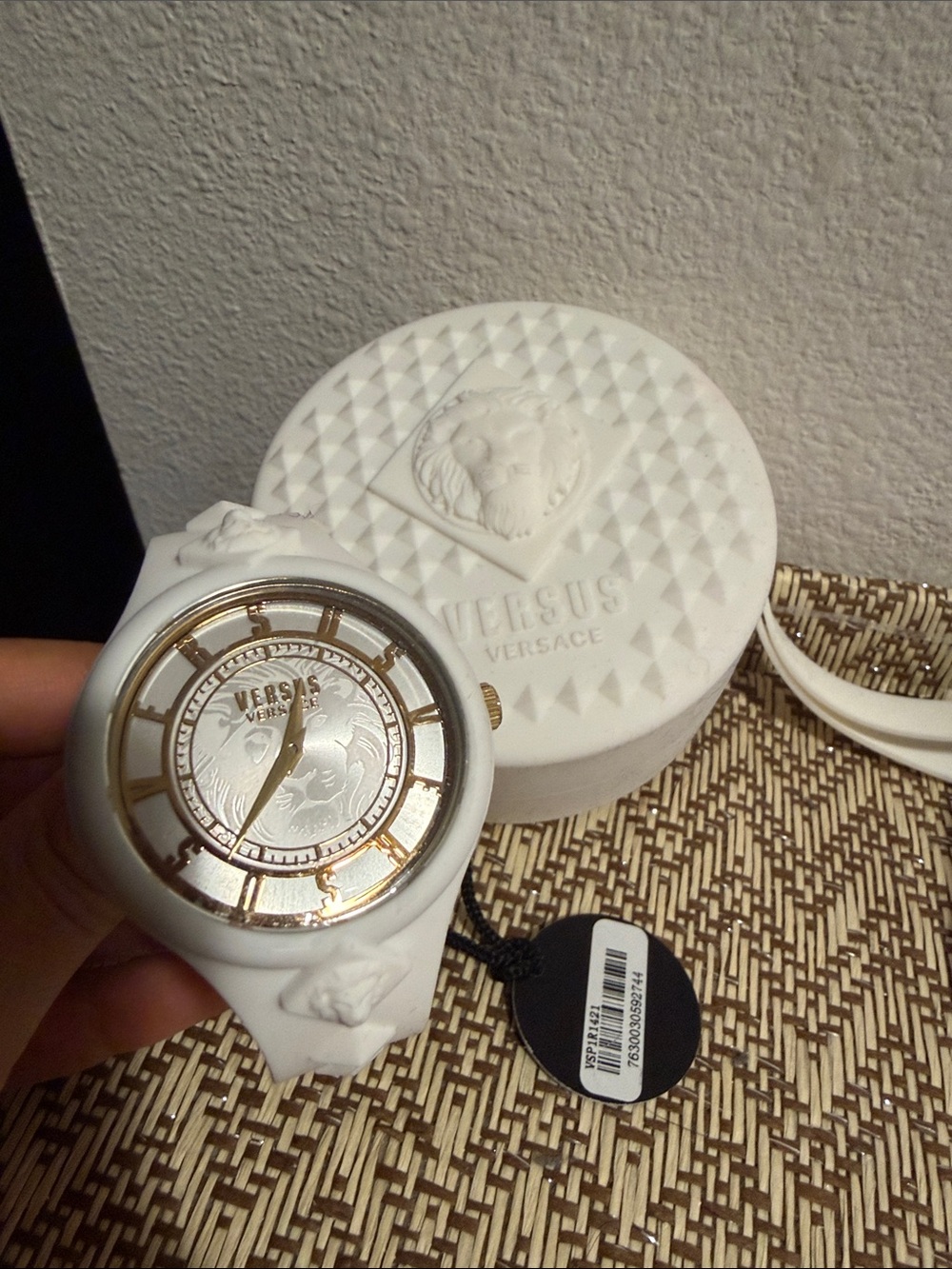 Versace White Watch with Gold Accents and Lion Motif